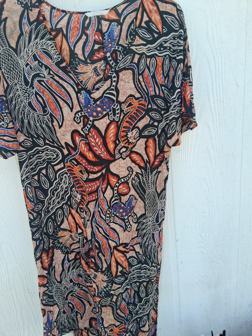H&M Black and Orange Asymmetrical Floral-Print Dress